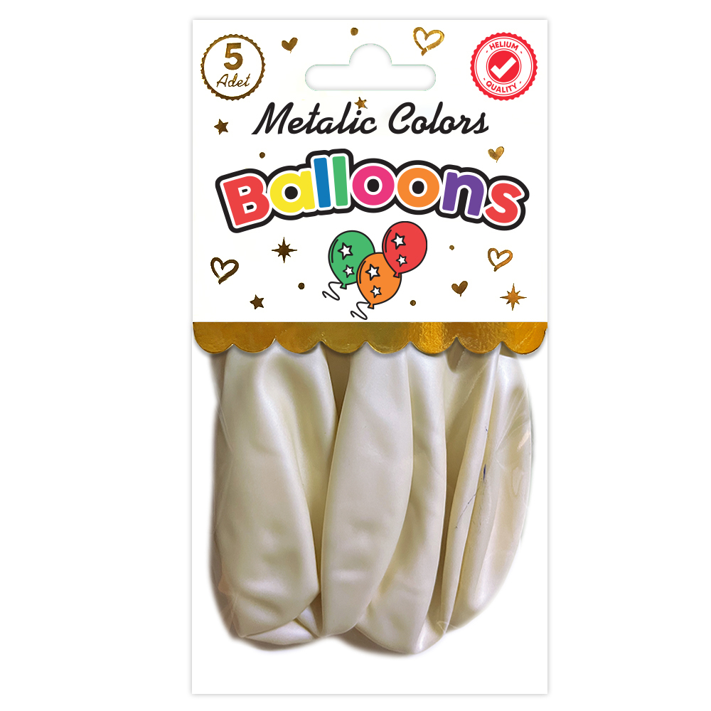 BALON PERAKENDE METALİK BEYAZ 5 Lİ